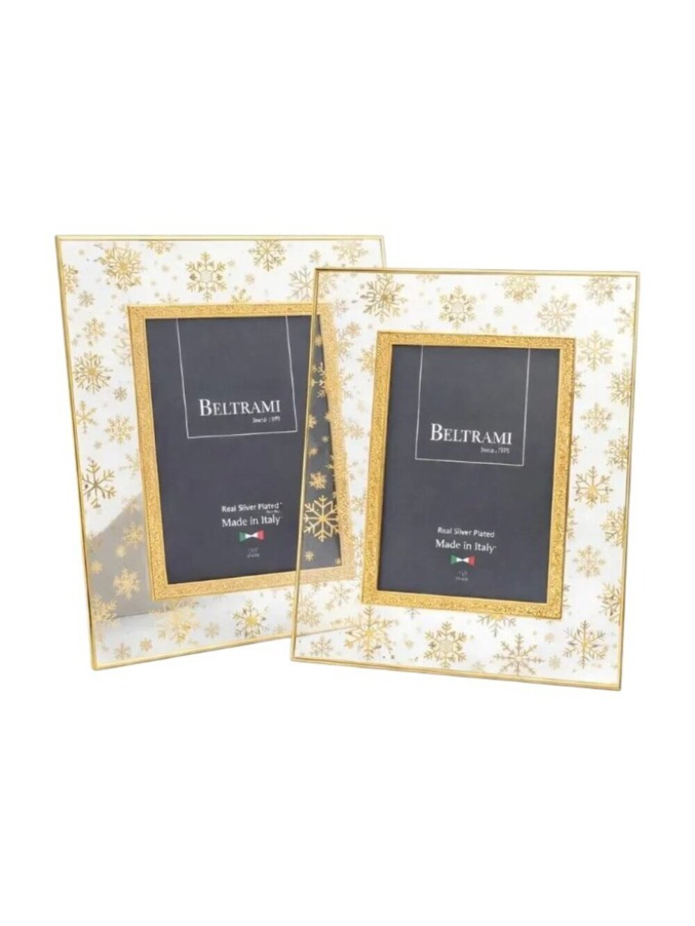 Beltrami Italy Real Silver Plated Gold Snowflake Glass Frames 5x7 Set 9.5x11.25
